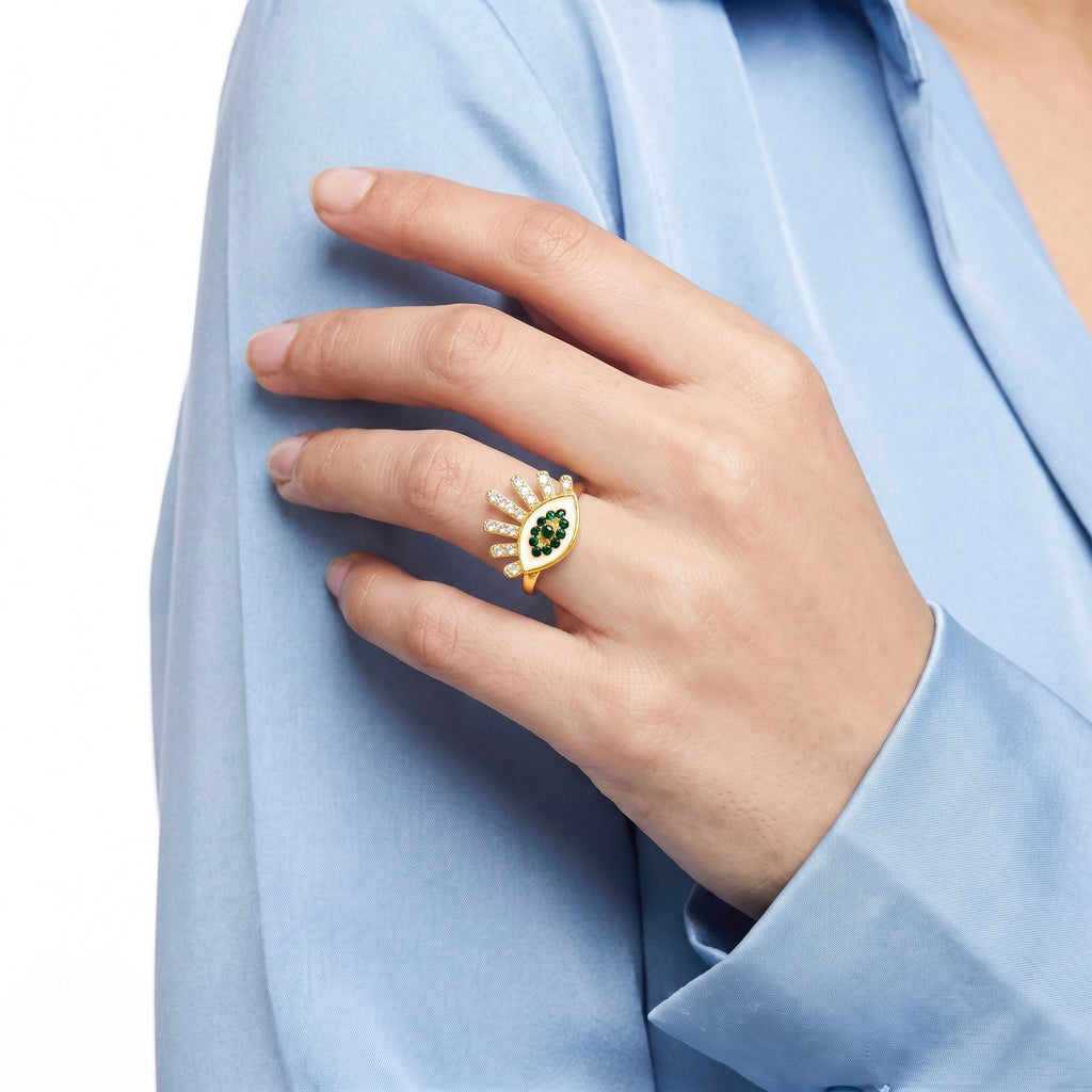 Desihi Ring Anti-Tarnish Evil Eye Green (Adjustable Size)