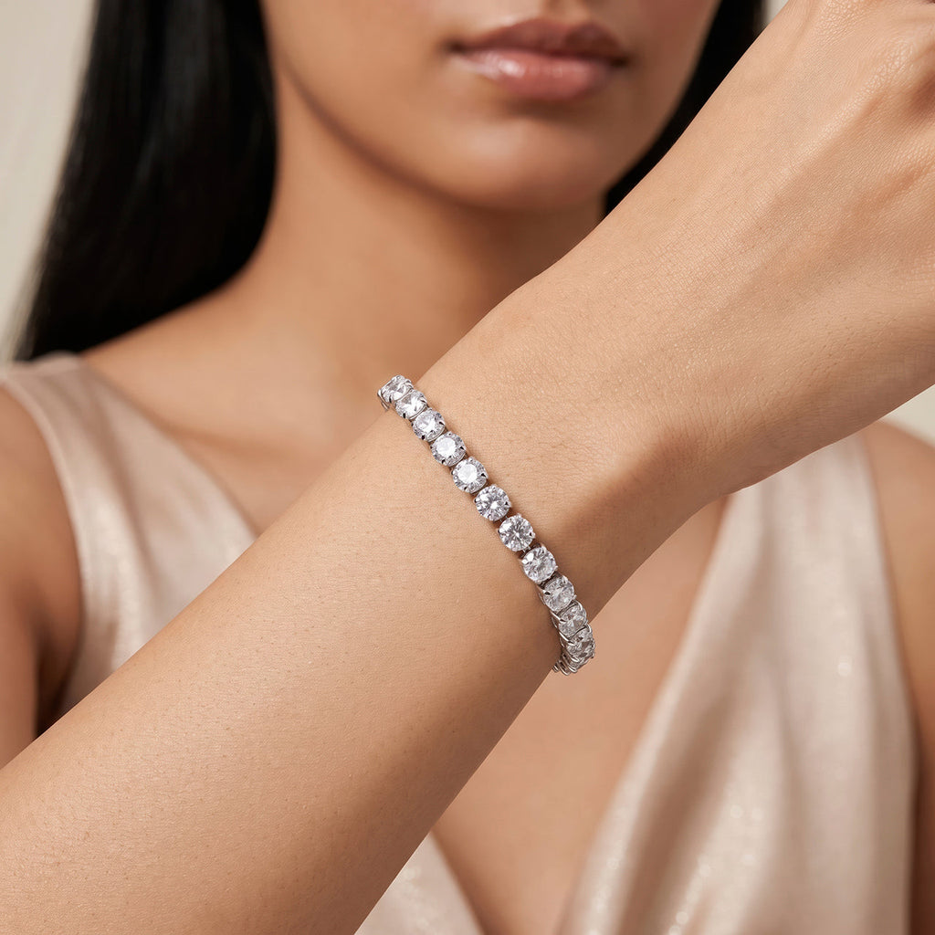 Desihi Bracelet Anti-Tarnish Silver Plated Round Crystals (Adjustable Size)