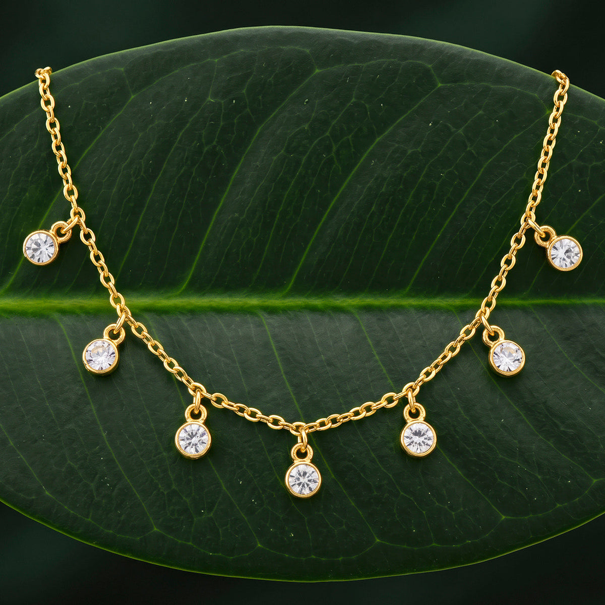 Desihi Necklace Anti-Tarnish Gold Plated Round Crystal