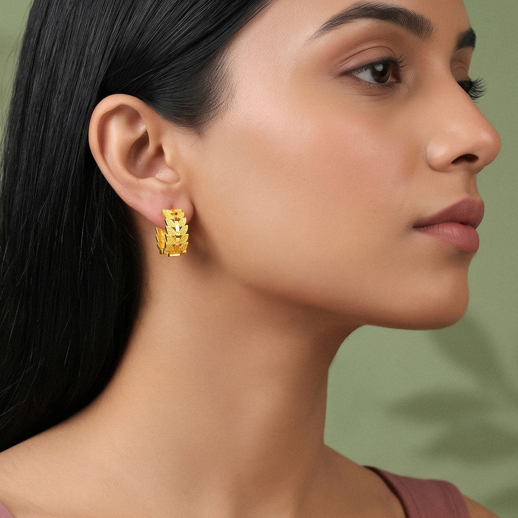 Desihi Earrings Anti-Tarnish Gold Plated Leaf Huggies