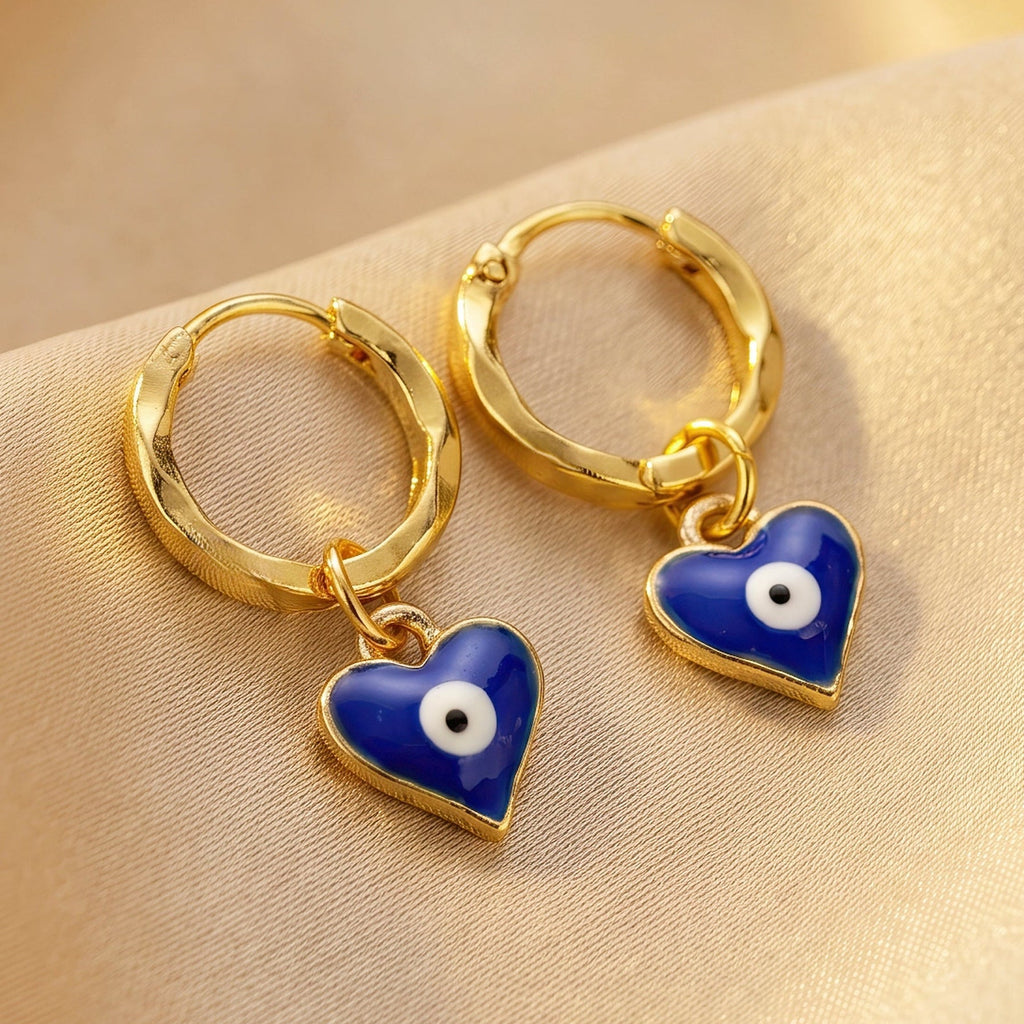 Desihi Earrings Anti-Tarnish Heart Evil Eye Hoops