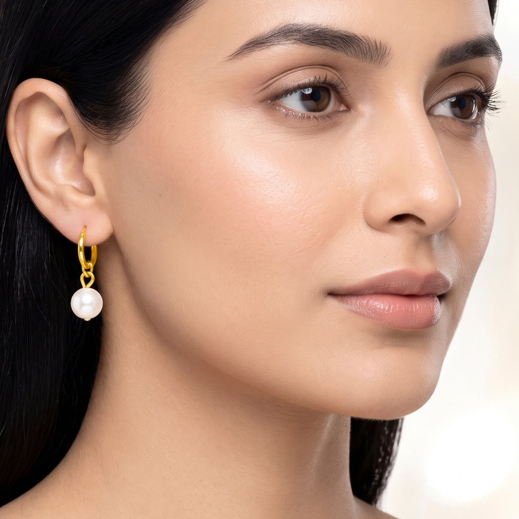 Desihi Earrings Anti-Tarnish Gold Plated White Pearl Danglers