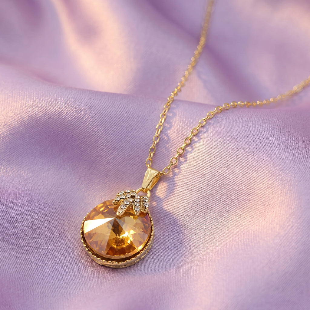Desihi Necklace Anti-Tarnish Round Champagne Pendant