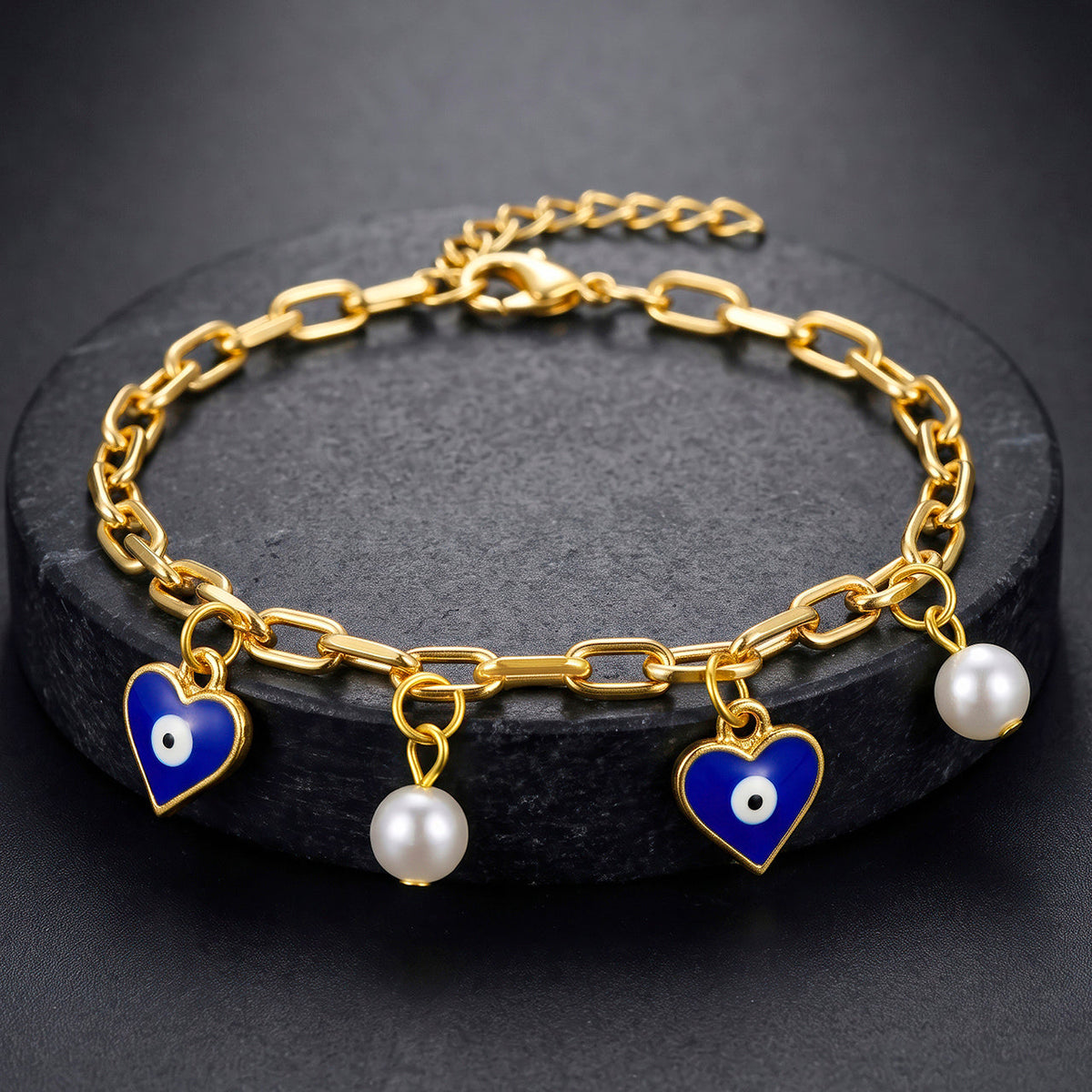 Desihi Bracelet Anti-Tarnish Evil Eye Pearl Chain (Adjustable Size)