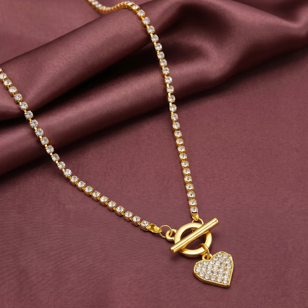 Desihi Necklace Anti-Tarnish Gold Plated Heart Charm with T-Lock