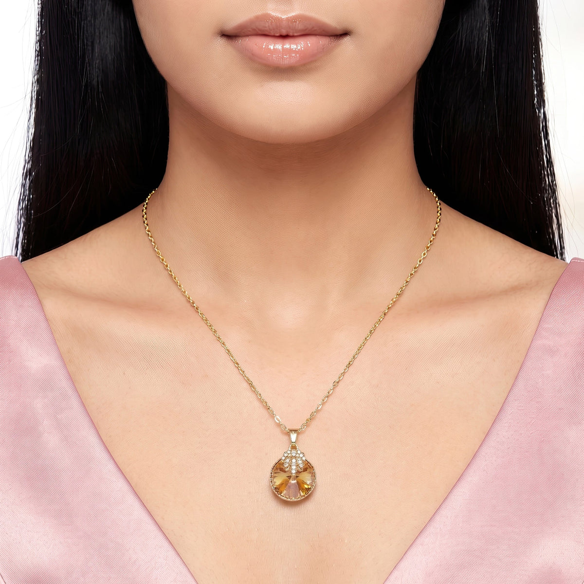 Desihi Necklace Anti-Tarnish Round Champagne Pendant