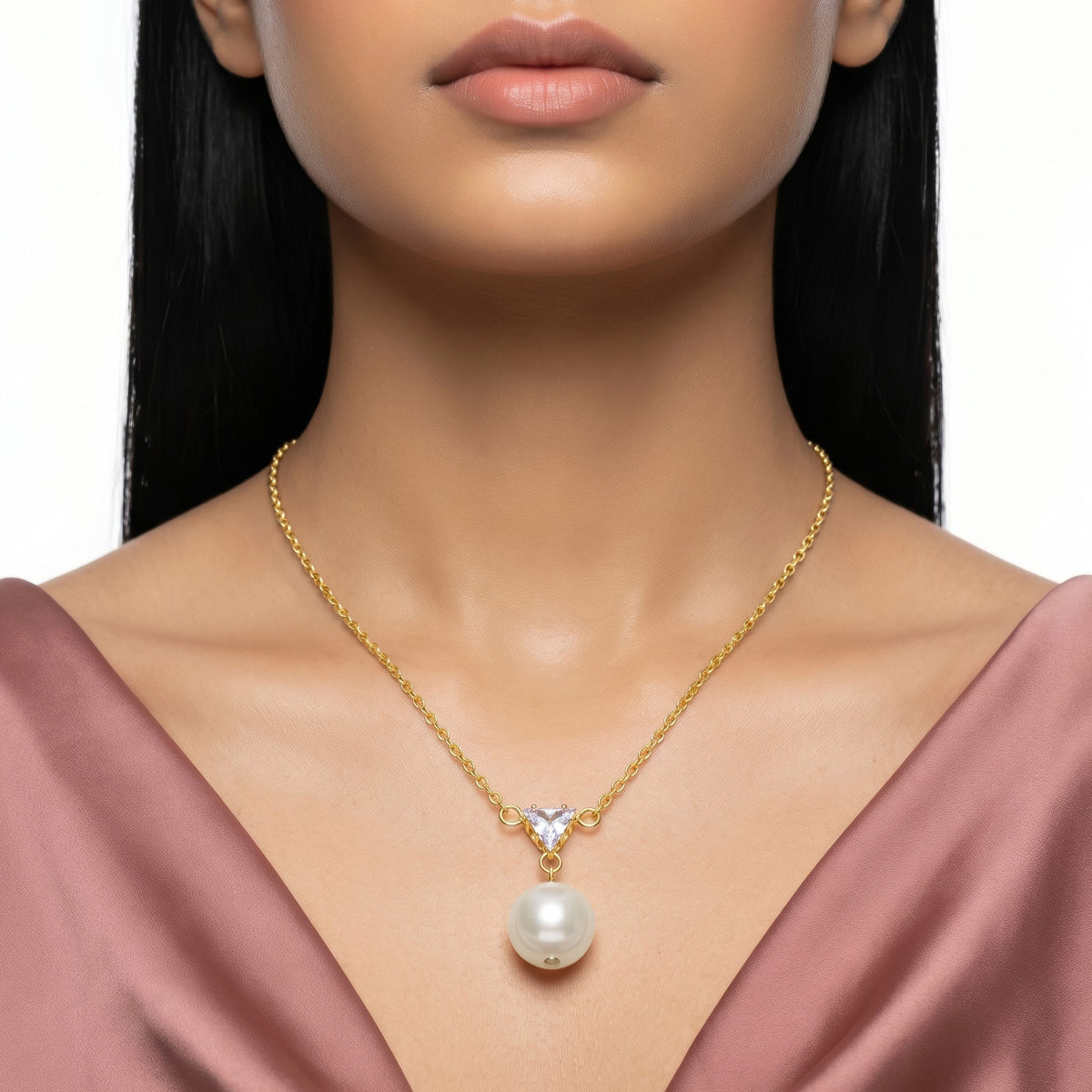 Desihi Necklace Anti-Tarnish Trillion Crystal & Pearl Pendant