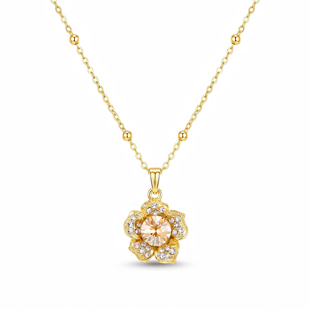 Desihi Necklace Anti-Tarnish Champagne Crystal Flower Minimalist Pendant