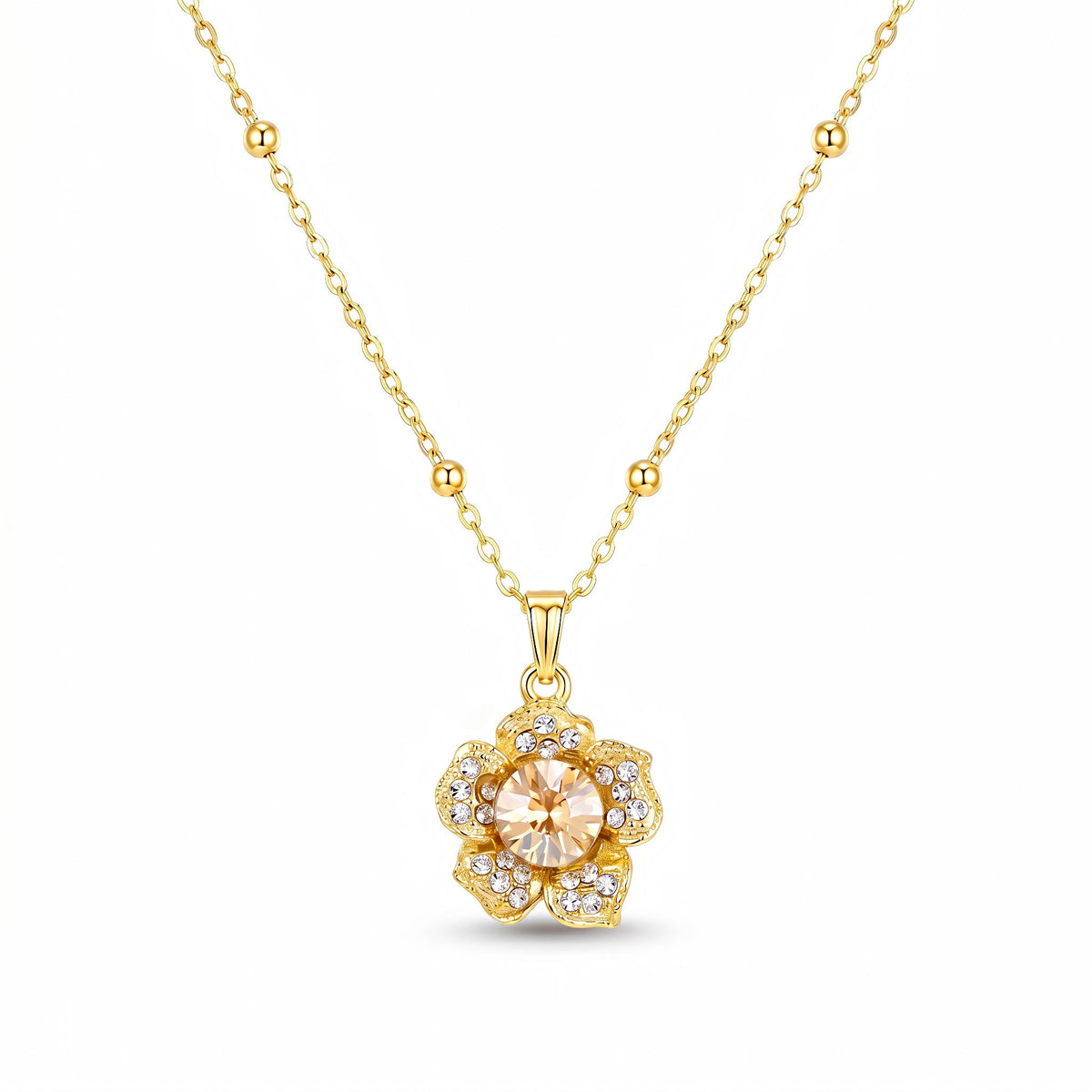 Desihi Necklace Anti-Tarnish Champagne Crystal Flower Minimalist Pendant