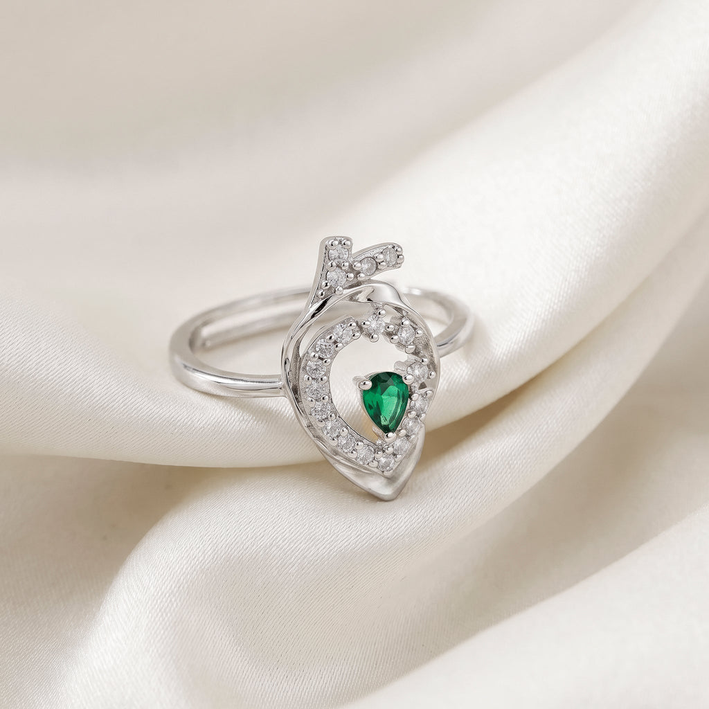 Desihi Ring Anti-Tarnish Teardrop Green Gemstone (Adjustable Size)