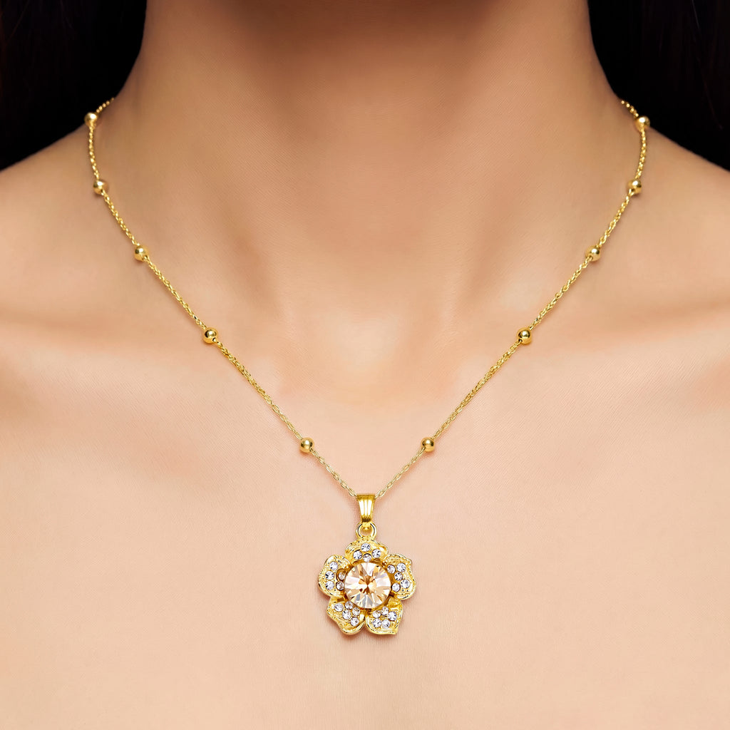 Desihi Necklace Anti-Tarnish Champagne Crystal Flower Minimalist Pendant