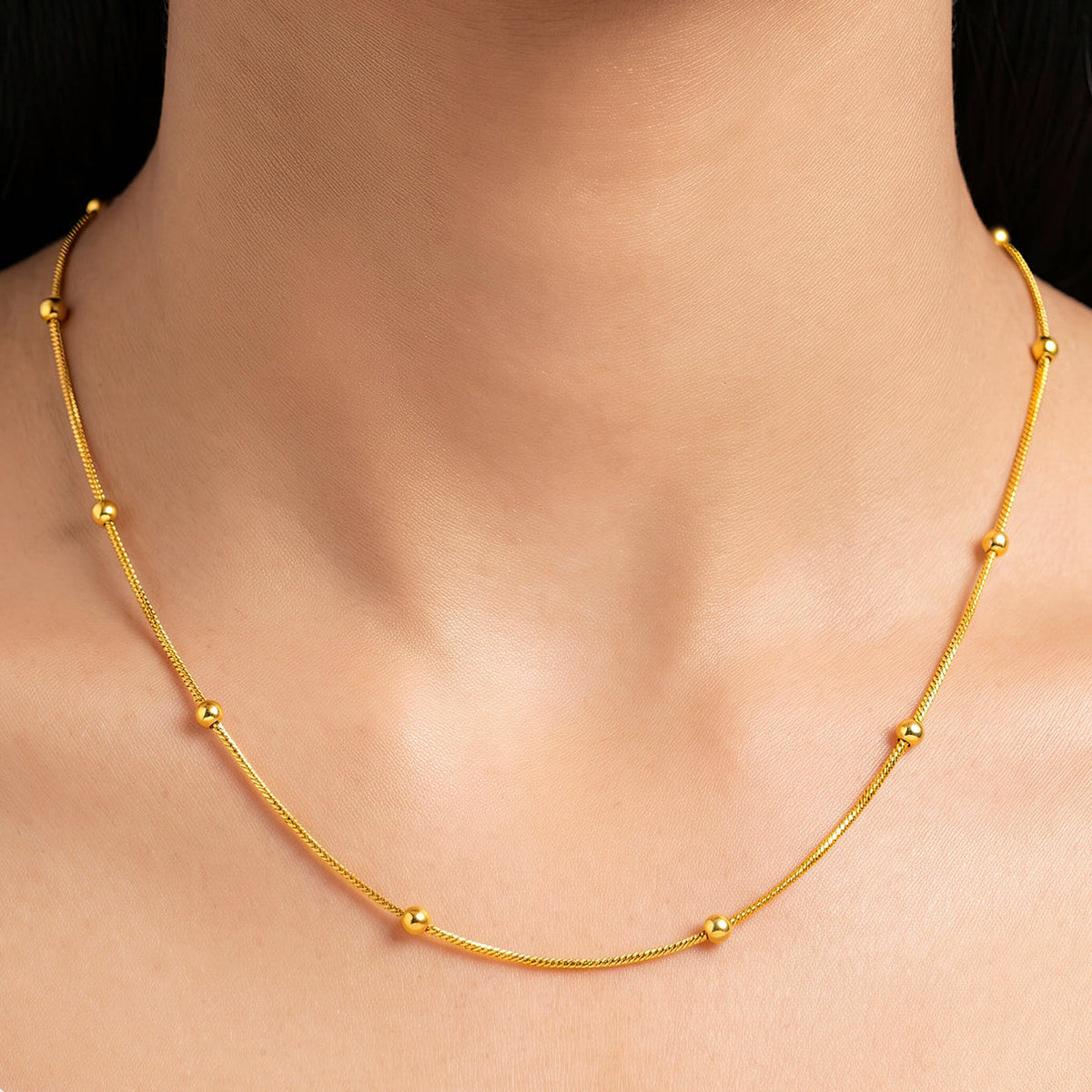 Desihi Necklace Anti-Tarnish Gold Plated Beaded Chain