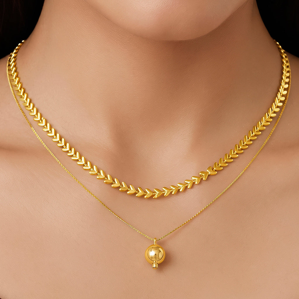 Desihi Necklace Anti-Tarnish Layered Heart Ball