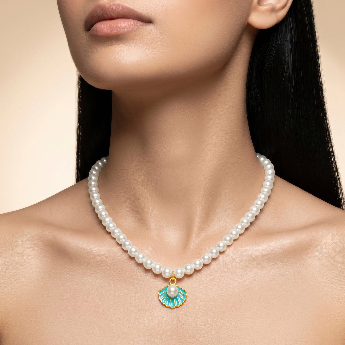 Desihi Necklace Anti-Tarnish Blue Seashell Pearl
