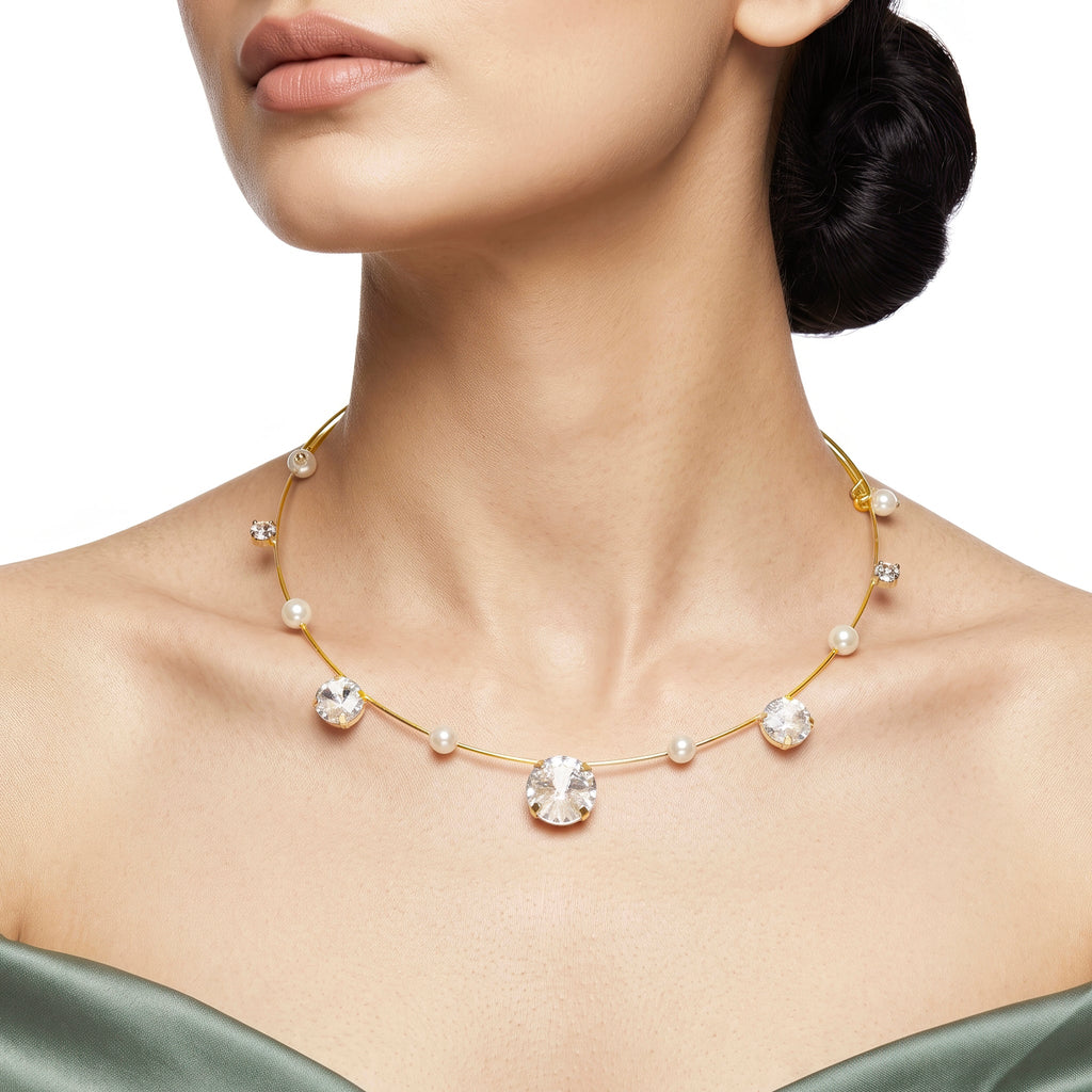 Desihi Necklace Anti-Tarnish Pearl Crystal Collar