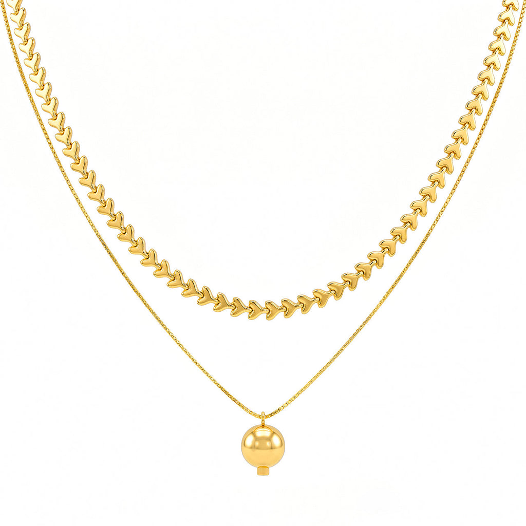 Desihi Necklace Anti-Tarnish Layered Heart Ball