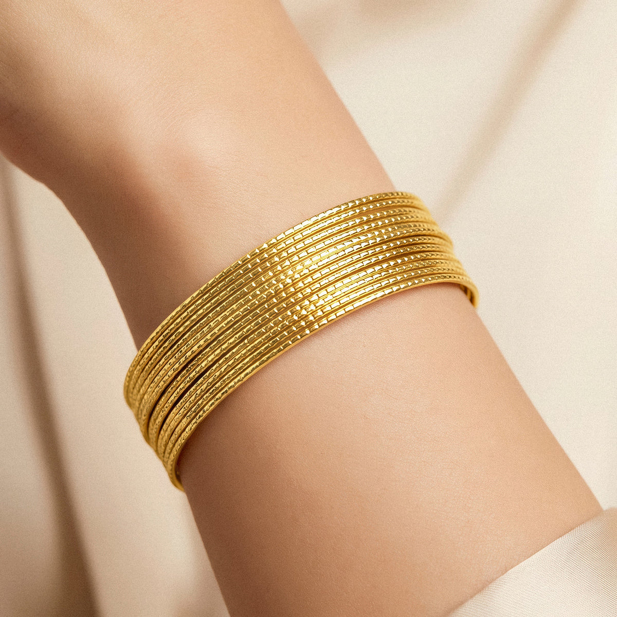 Desihi Bracelet Anti-Tarnish Gold Plated Layered Bangle (Adjustable Size)