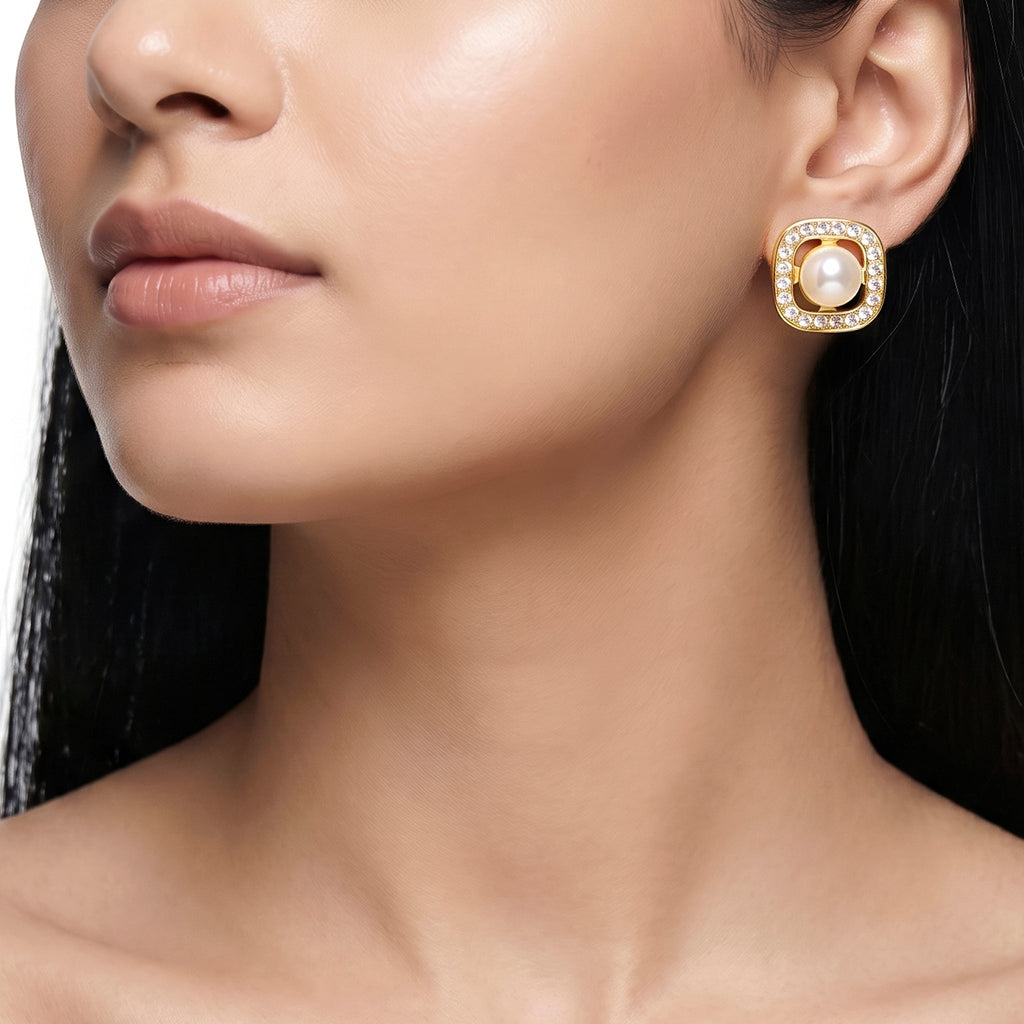 Desihi Earrings Anti-Tarnish Gold Plated Pearl Studs