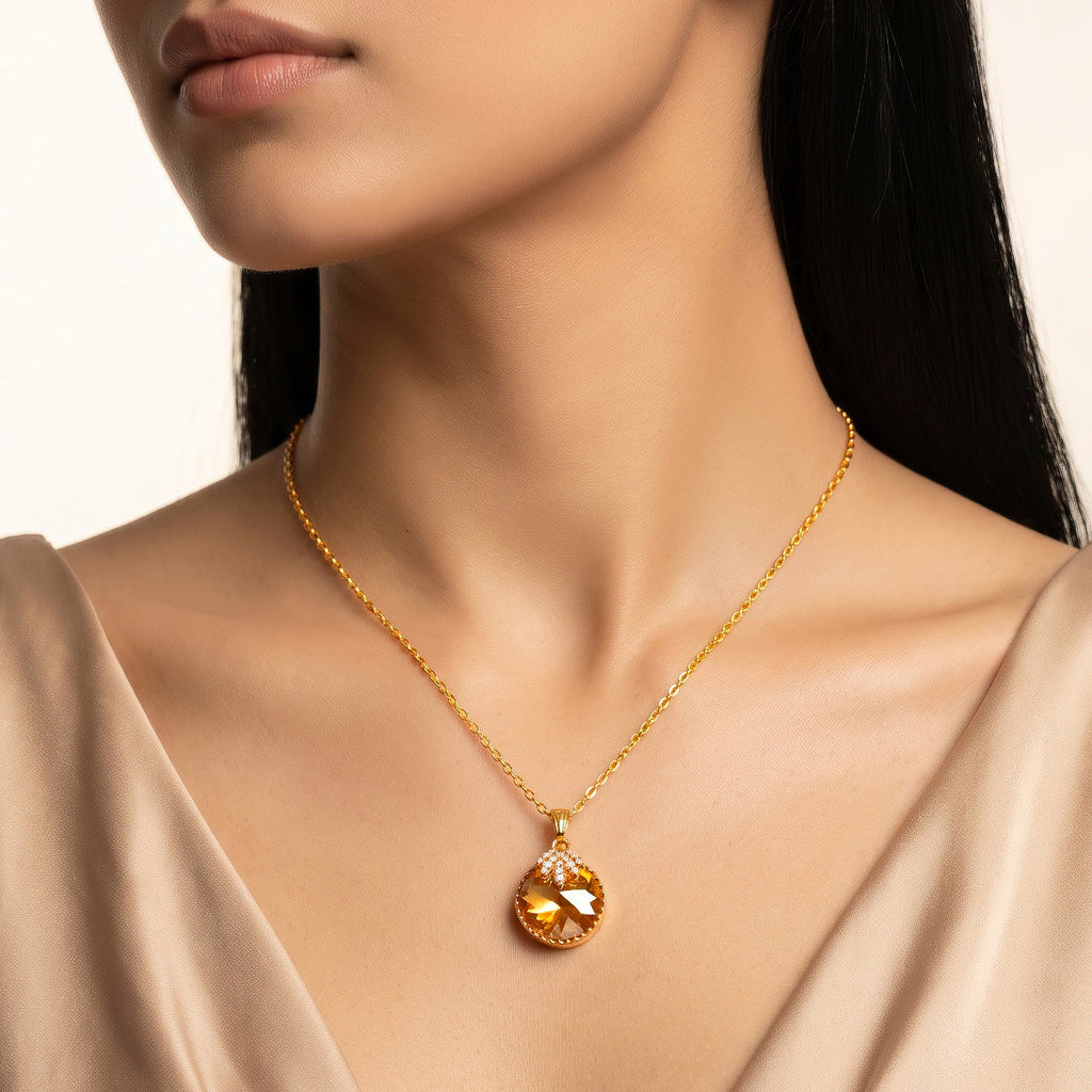 Desihi Necklace Anti-Tarnish Round Champagne Pendant
