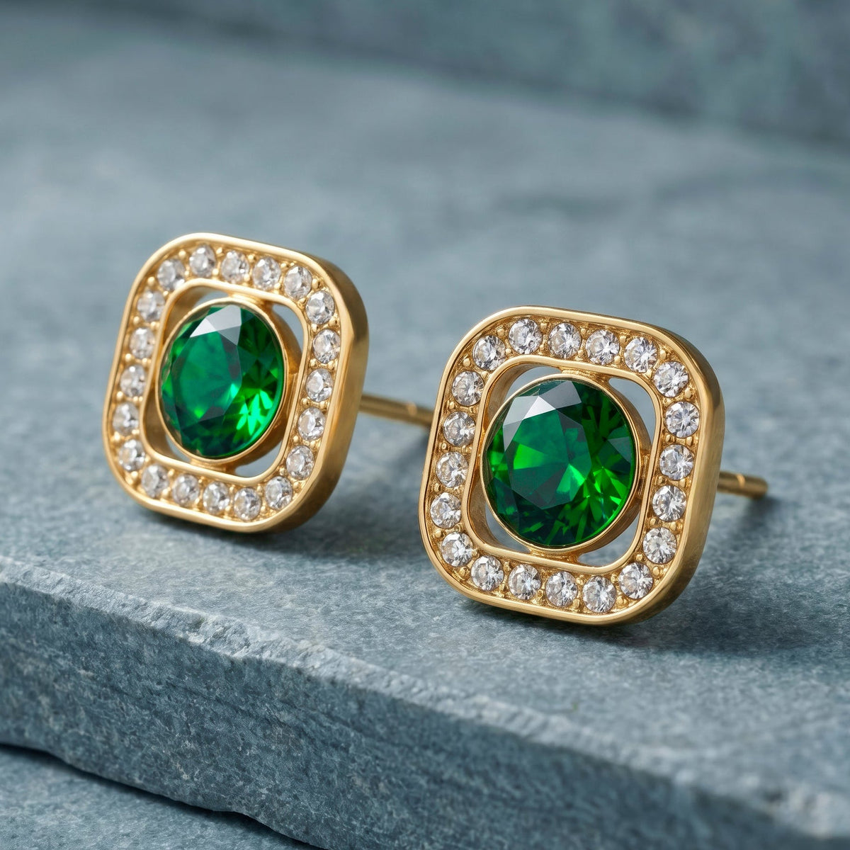 Desihi Earrings Anti-Tarnish Emerald Square Studs