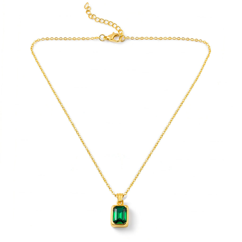 Desihi Necklace Anti-Tarnish Gold Plated Emerald Green Pendant Set