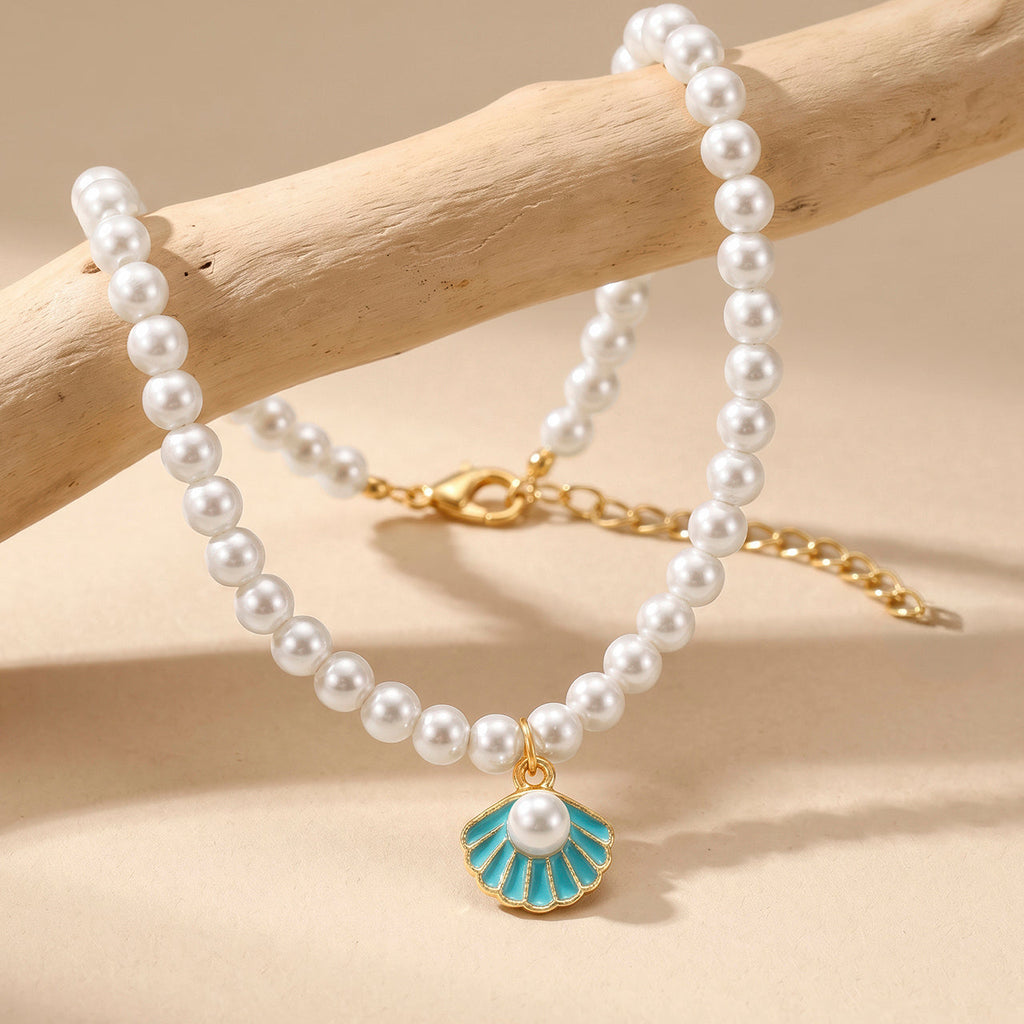 Desihi Necklace Anti-Tarnish Blue Seashell Pearl