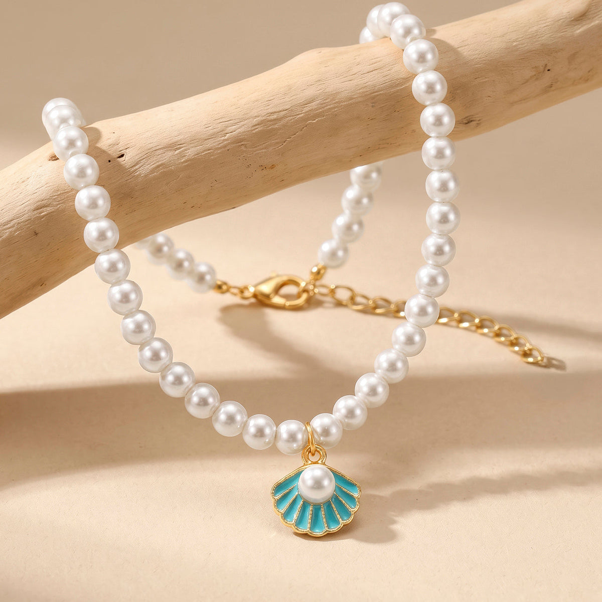 Desihi Necklace Anti-Tarnish Blue Seashell Pearl