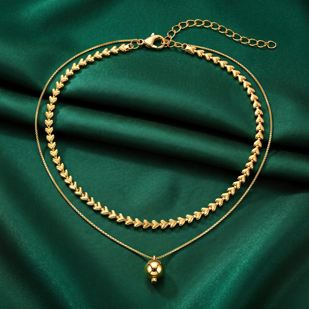 Desihi Necklace Anti-Tarnish Layered Heart Ball