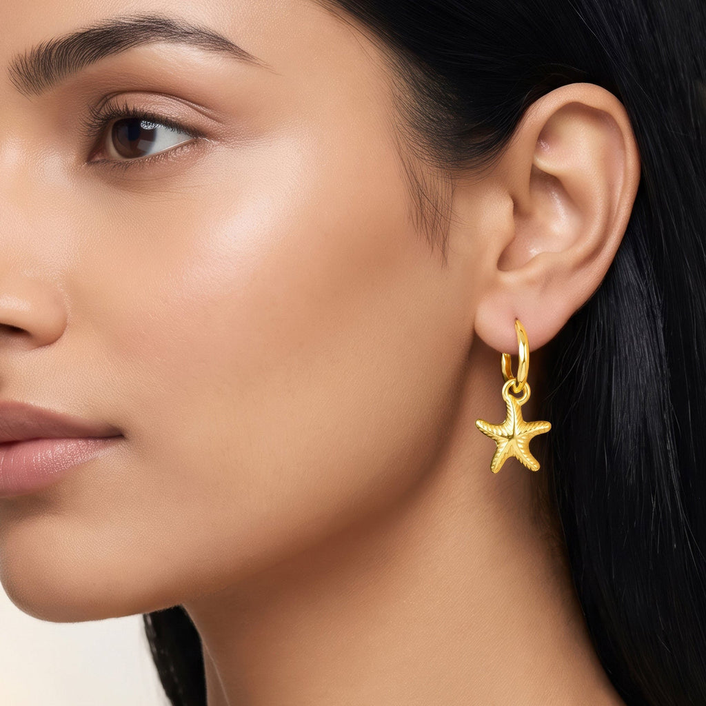 Desihi Earrings Anti-Tarnish Gold Plated Starfish Hoops