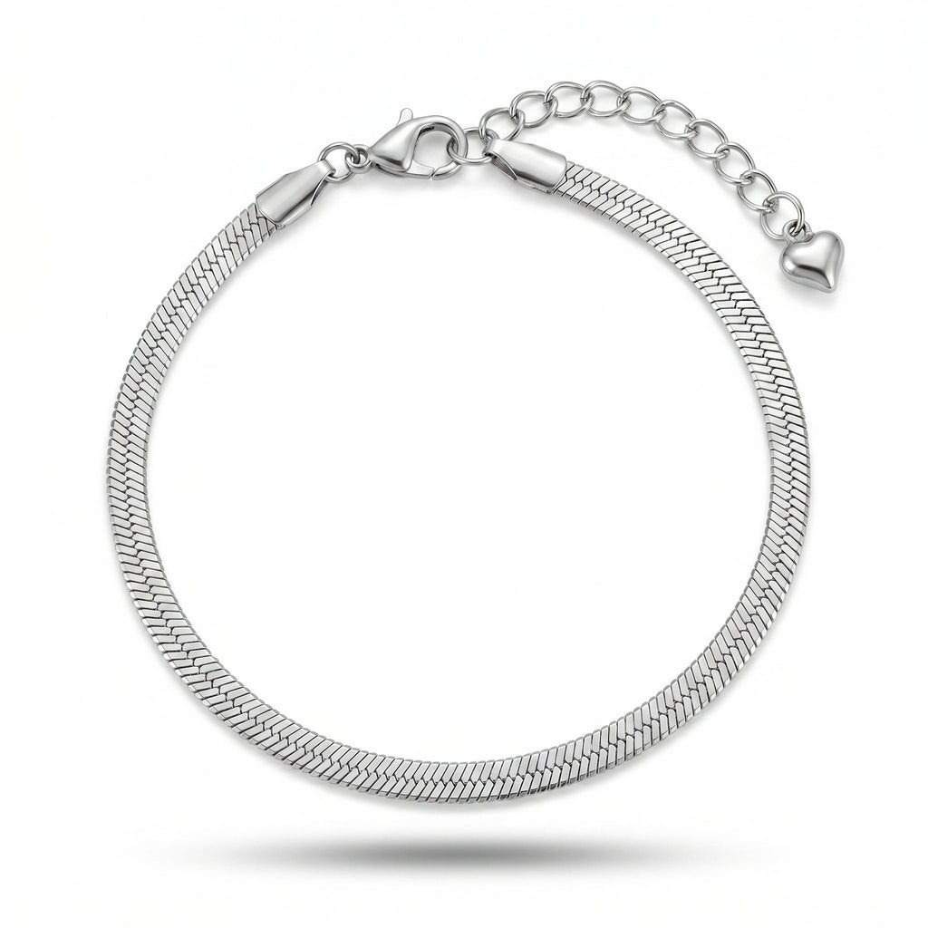 Desihi Anklet Anti-Tarnish Silver-Plated Flat Snake Chain