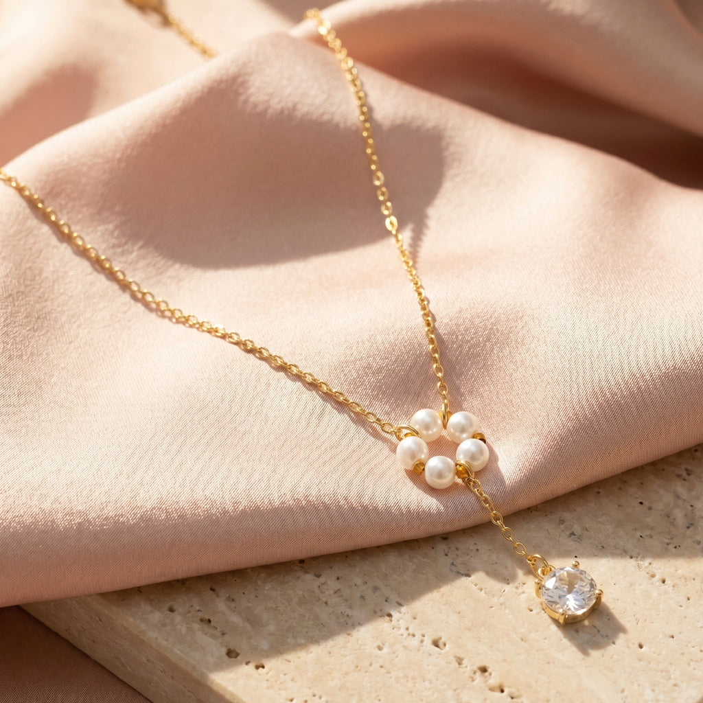 Desihi Necklace Anti-Tarnish Floral Pearl Cluster Crystal Drop