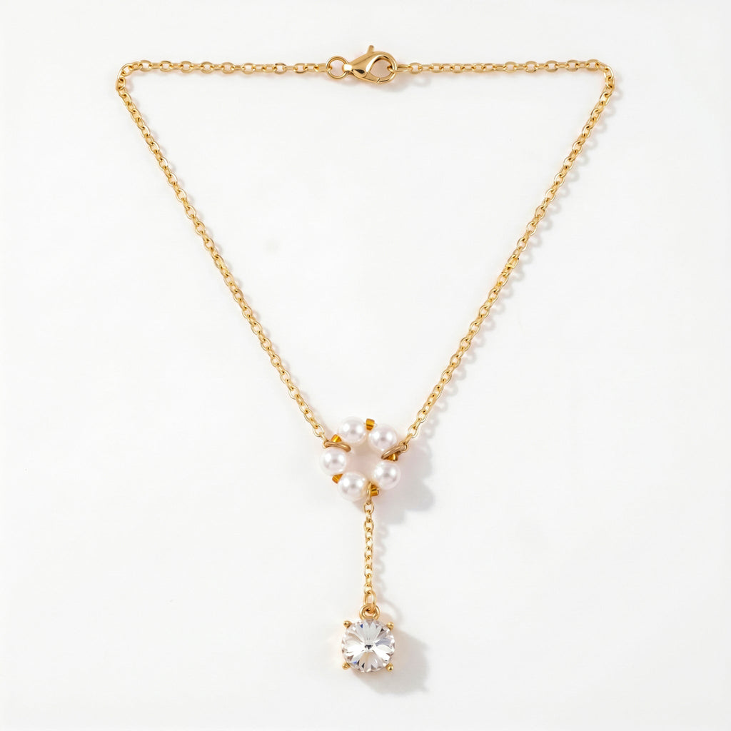 Desihi Necklace Anti-Tarnish Floral Pearl Cluster Crystal Drop