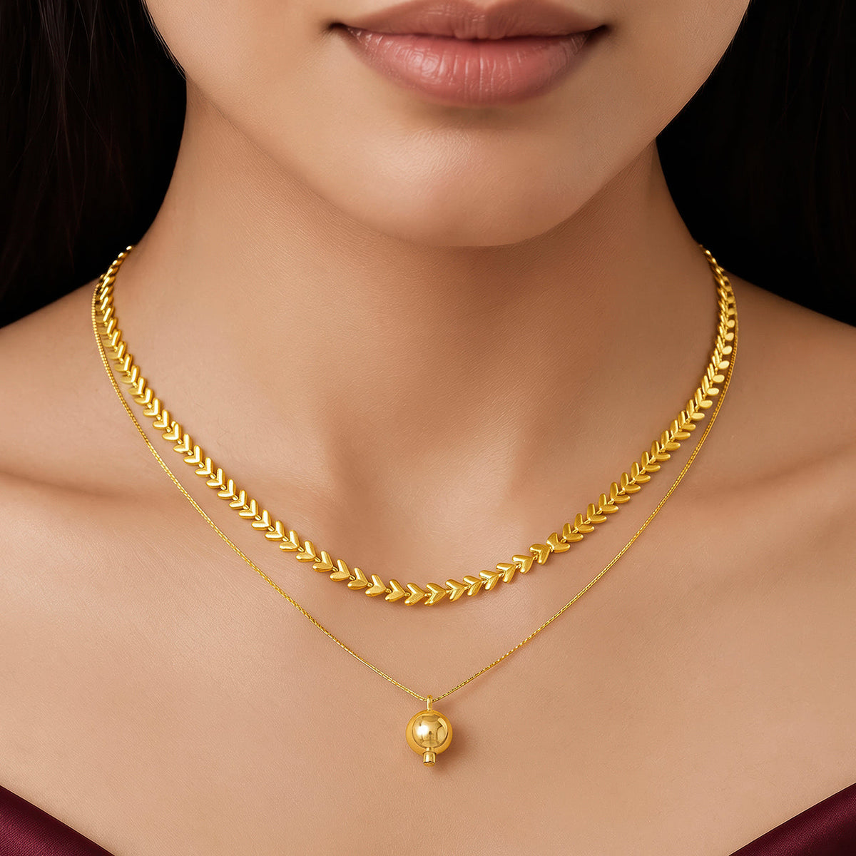 Desihi Necklace Anti-Tarnish Layered Heart Ball